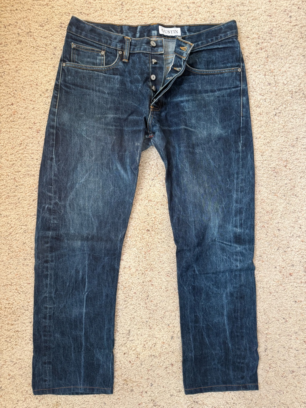 Gustin California Straight Selvedge Raw Denim Jeans Mens 36x30 Blue Made In USA